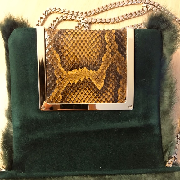 AUTHENTIC Jimmy Choo green fur evening bag - Picture 6 of 9